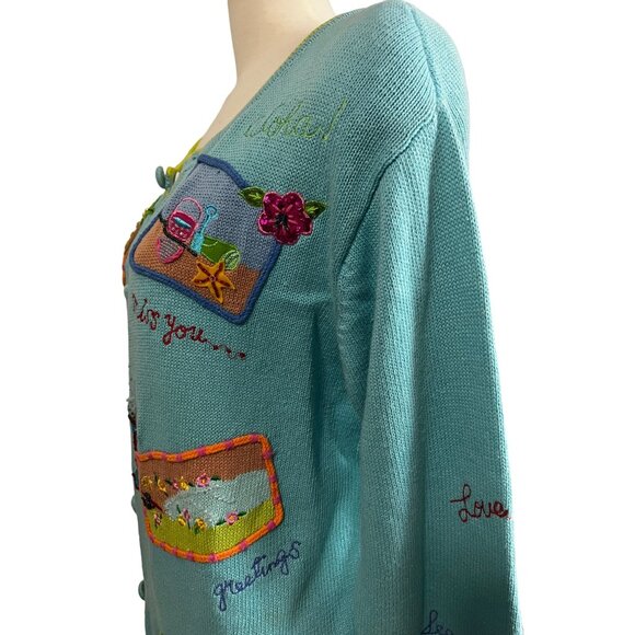 Vintage Oversized Vacation Fun Knit Cardigan Sweater Sz L Womens by Ashlyn Kate - Picture 11 of 11